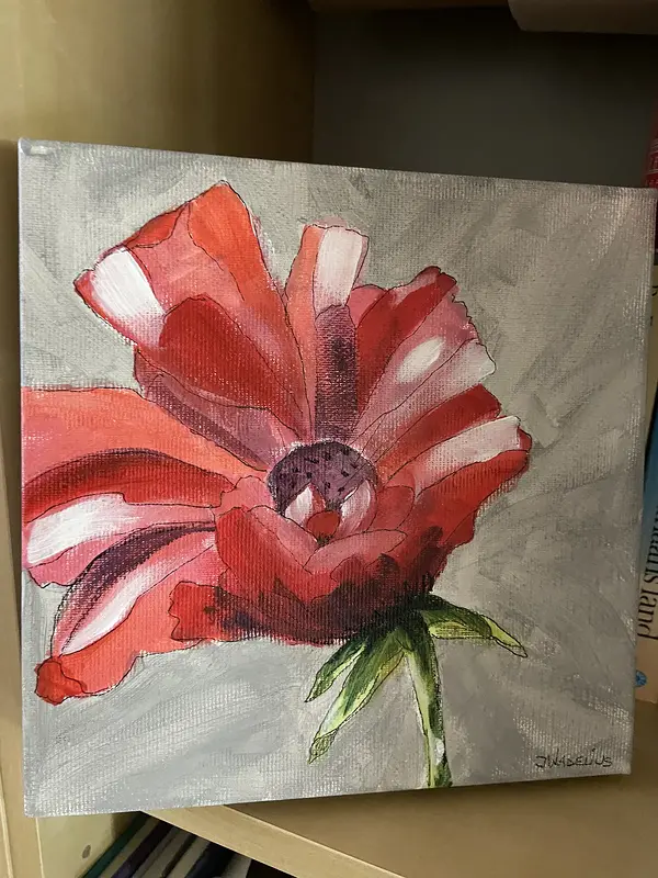 Akrylmålning Triss i blommor 3 av Jeanette Wadelius