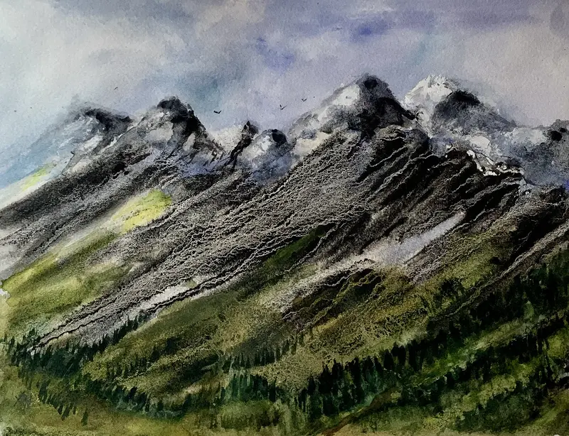 Akvarell Berget av Annelie Wadin
