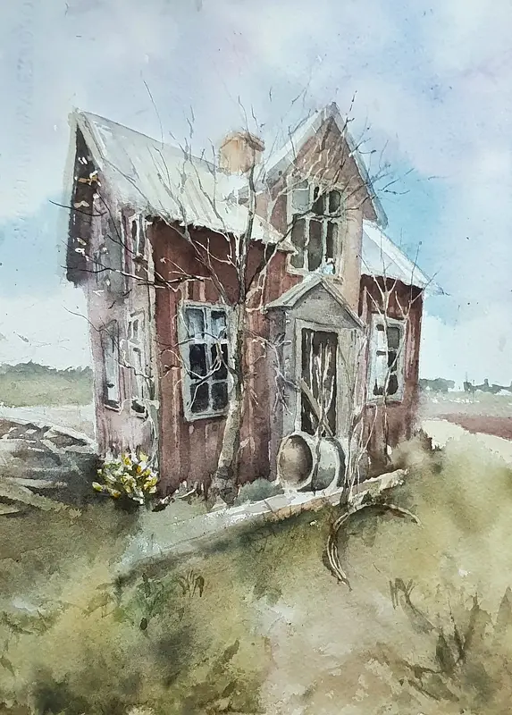 Akvarell Gul perenn av Inger Pettersson