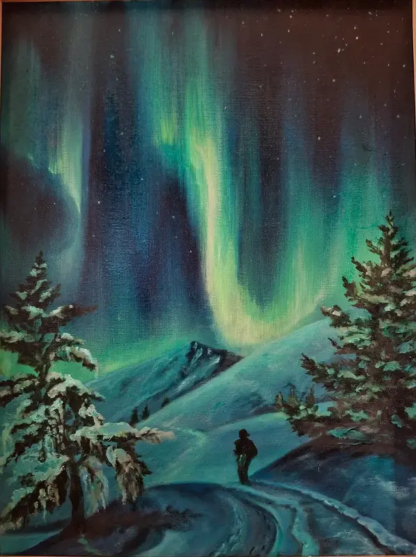 Oljemålning Looking for Northern Lights av Marika Soldati