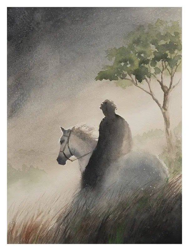 Akvarell Man on horse av Mattias Norén