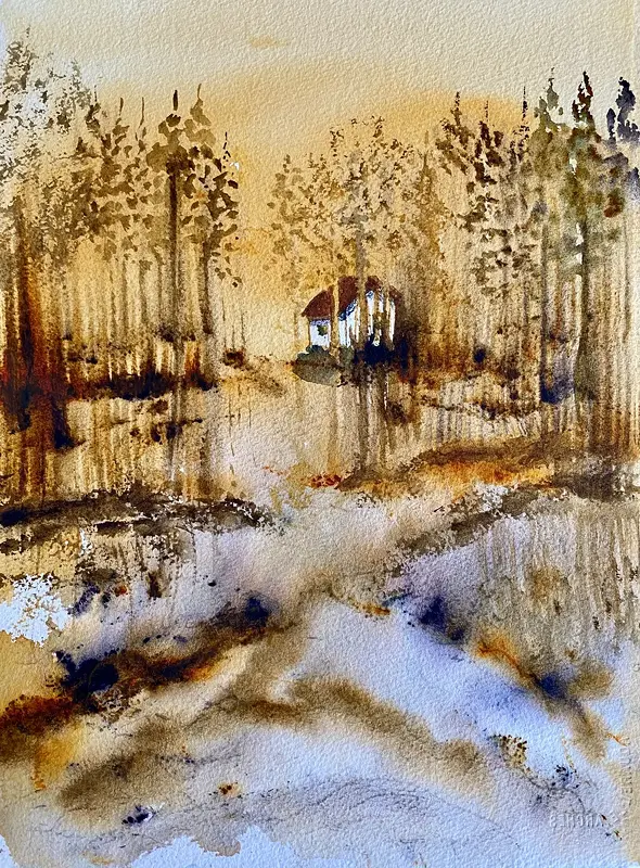 Akvarell Sommarstugan av Margareta Mattsson