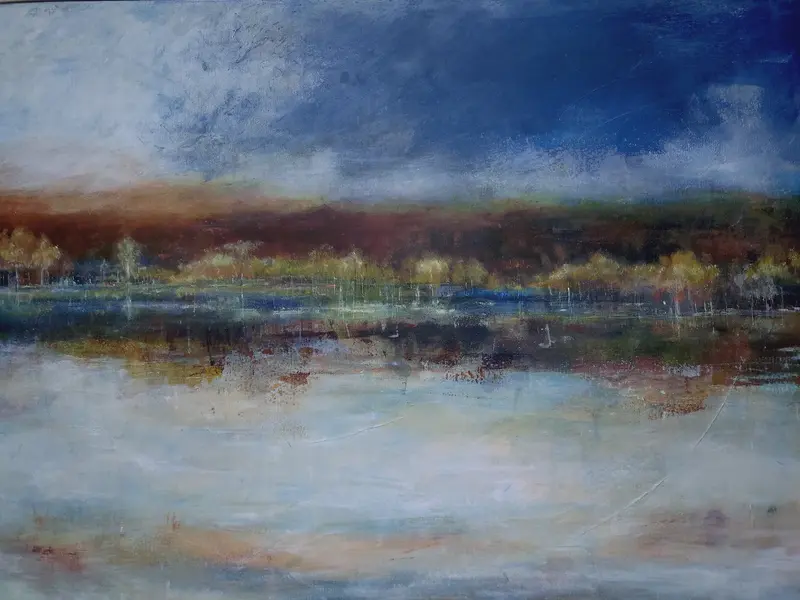 Akrylmålning Älgsjön av Britt-Marie Torgilsman