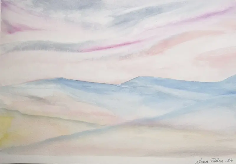 Akvarell After polarnight sky av Lena Sikku