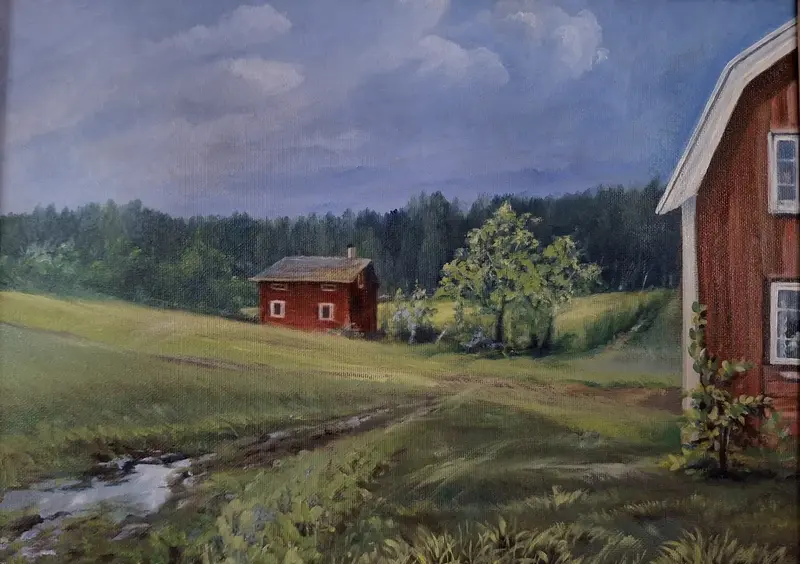 Oljemålning Vandring på Bergslagsleden av Marika Soldati