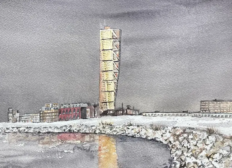 Akvarell Turning torso av Kristina Hvam