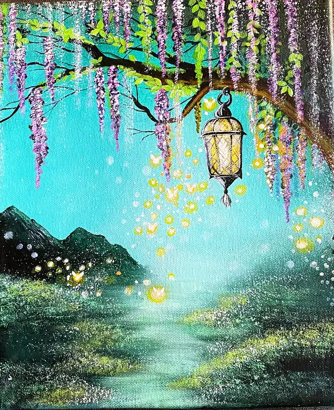 Akrylmålning The Forgotten Path of Light av Kaoutar EL Karfi