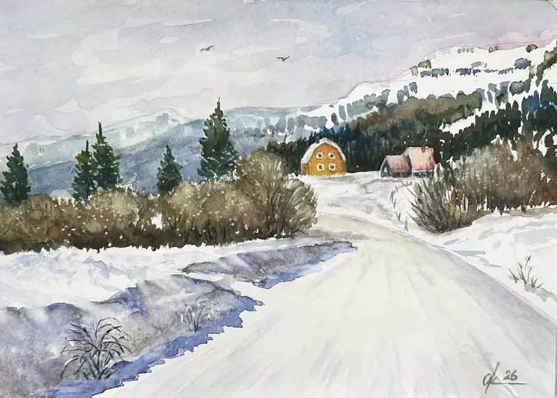 Akvarell Vägen hem av Olga Kharyakova