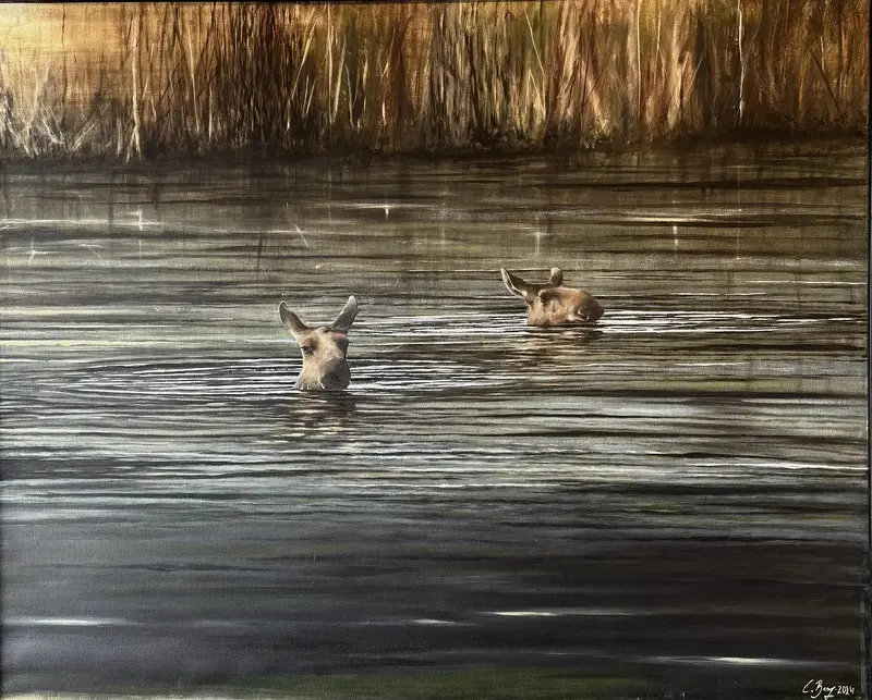 Oljemålning Älgdopp av Caroline Berg
