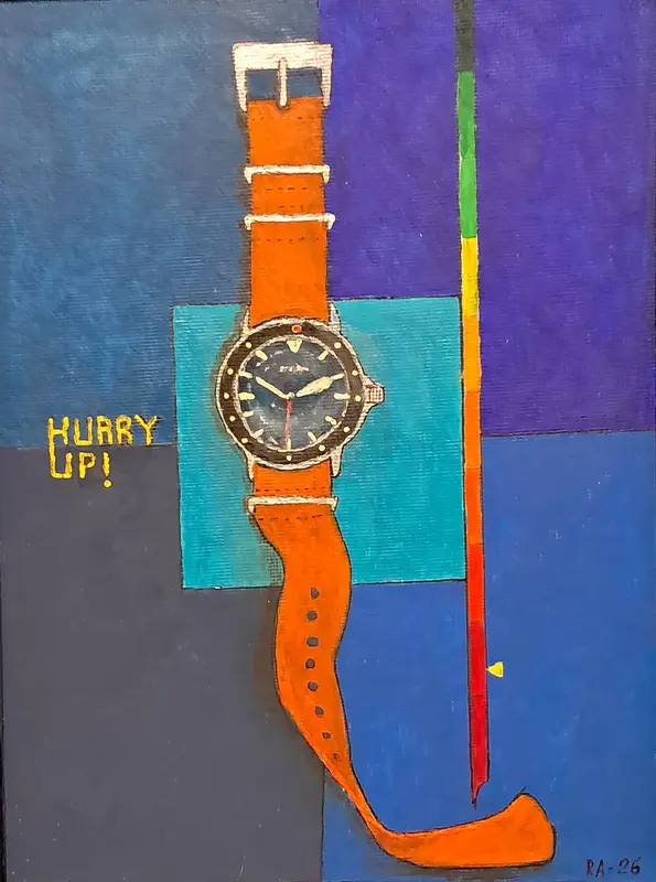 Akrylmålning Hurry up! av Roland Adolfsson