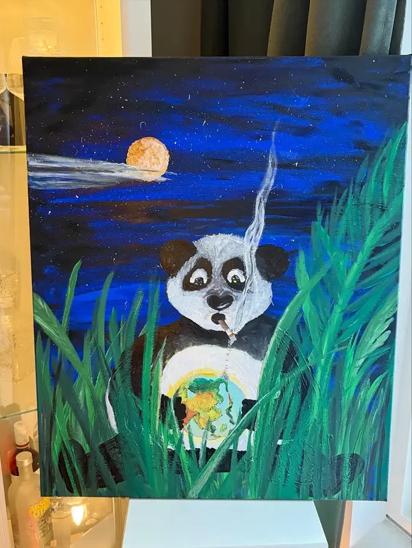 Akrylmålning Smoking the world av Matilda Sonesson