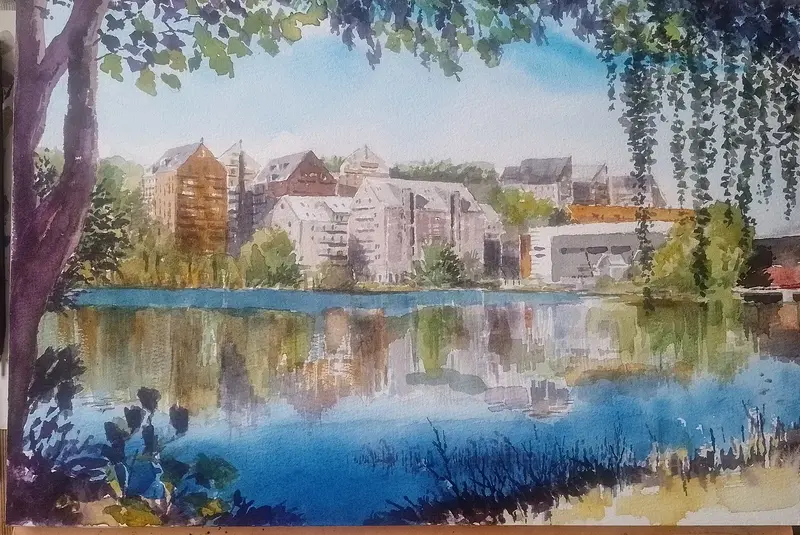 Akvarell Massetjärn av Jugoslav Pavic