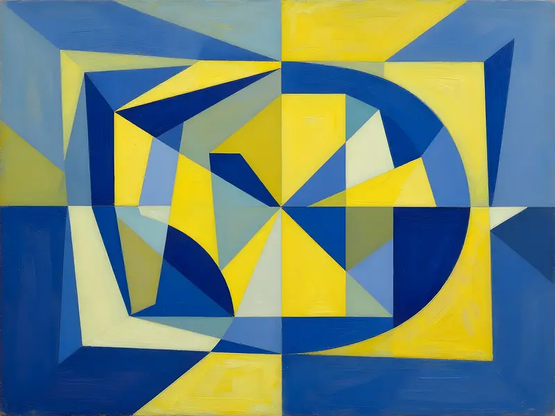 Blått och gult kubism III av Harri Ylikomi