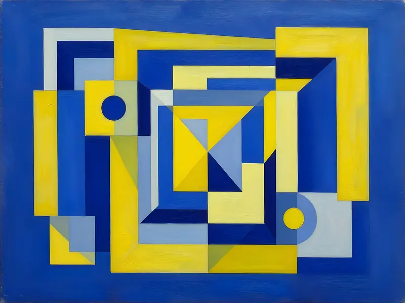 Blått och gult kubism IV av Harri Ylikomi