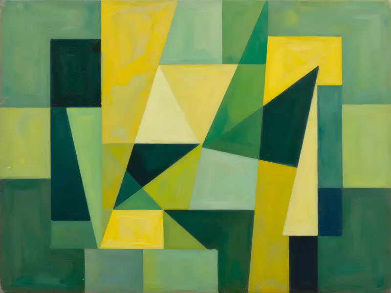 Green and yellow kubism I av Harri Ylikomi