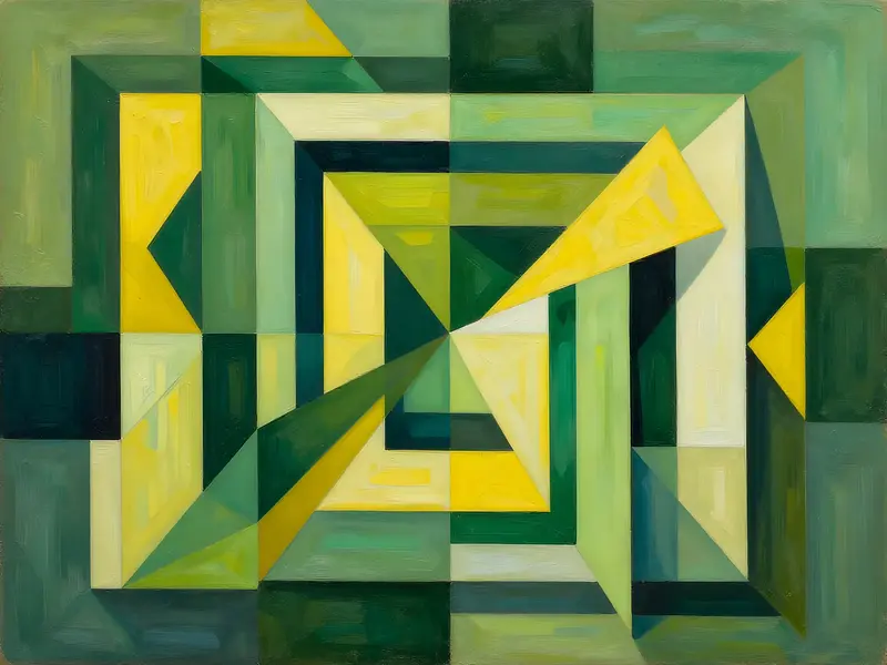 Green and yellow kubism III av Harri Ylikomi