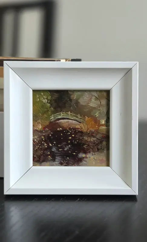 Oljemålning Bridge to Autumn av Anastasiia Mazeina