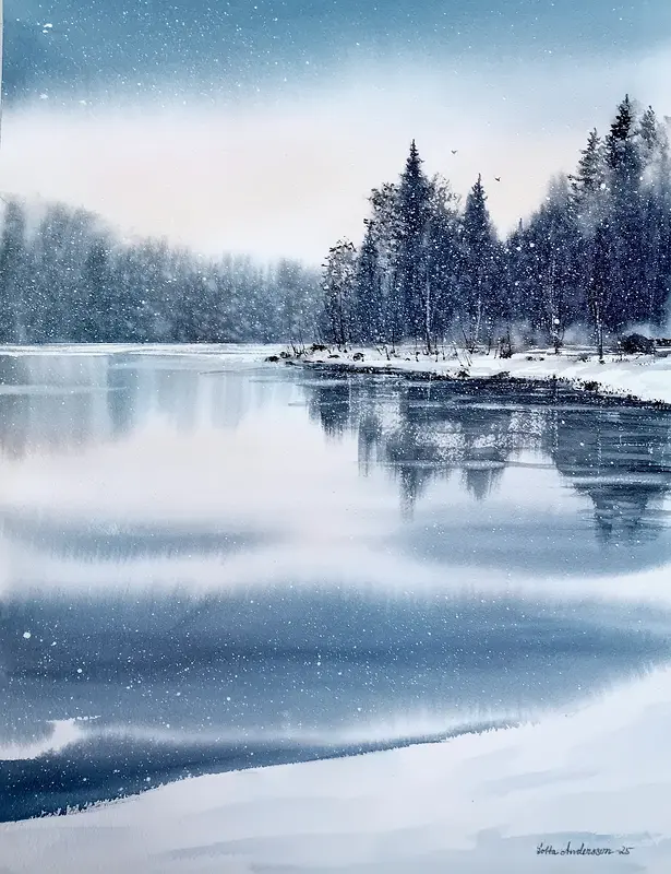 Akvarell Vinterspegling av Lotta Andersson