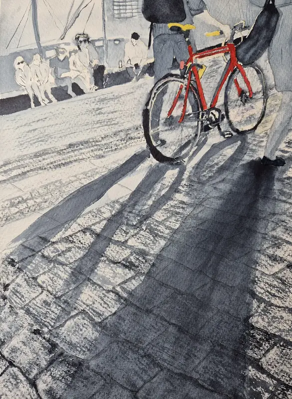 Akvarell Den röda cykeln av Anki Modin