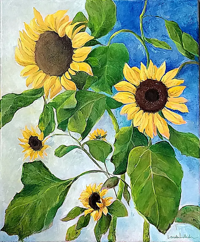 Oljemålning Lasses solrosor av Lenita Lillich