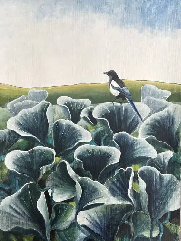 Akrylmålning Skatan av Marie Bäckström Karlsson