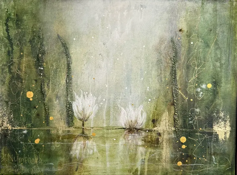 Akrylmålning Nymphaea - Näckrosor av Monica Berglin
