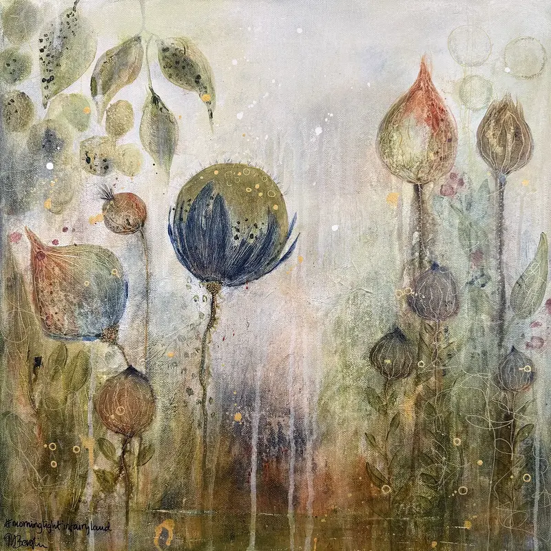 Akrylmålning Morninglight in fairyland av Monica Berglin