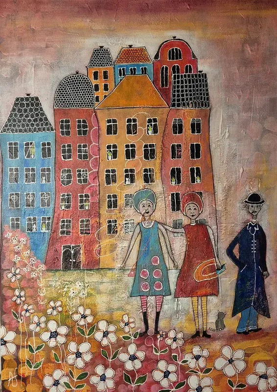 Akrylmålning En stad av hopp av Annelie Jonsson