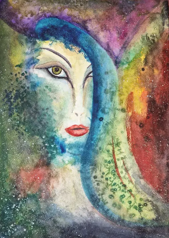 Akvarell Dark lady av Yvonne Halvarsson