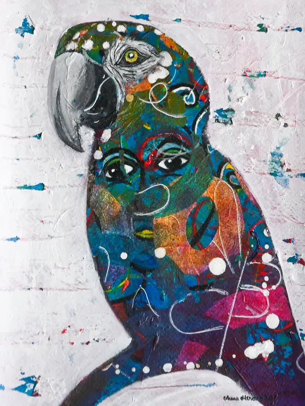 Akrylmålning Papegoja av Anna Merell