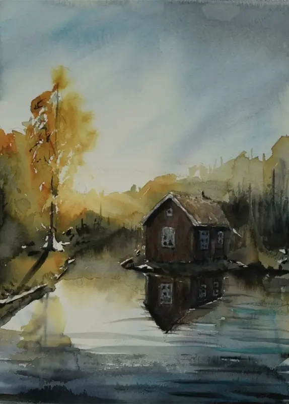 Akvarell Sjöstugan av Martin Hartmann