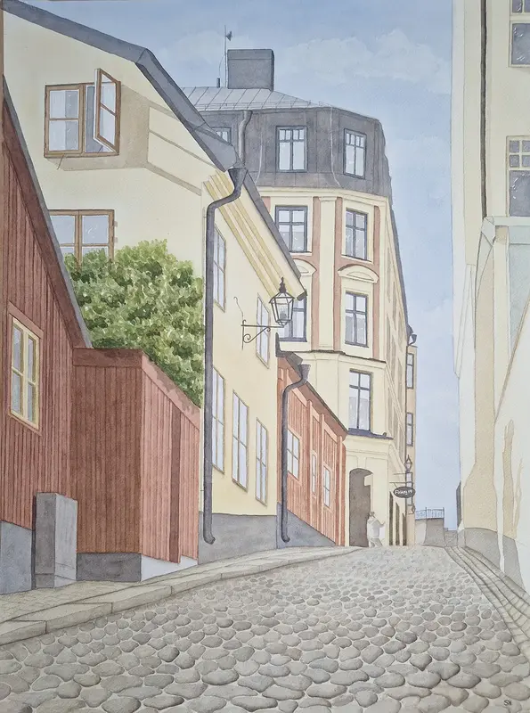 Akvarell Svartensgatan, Södermalm no 2 av Susanne Hagemark