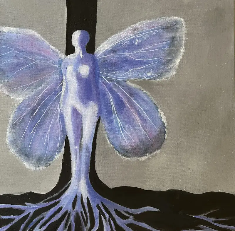 Oljemålning Butterfly Girl av Lisbeth van Ginhoven