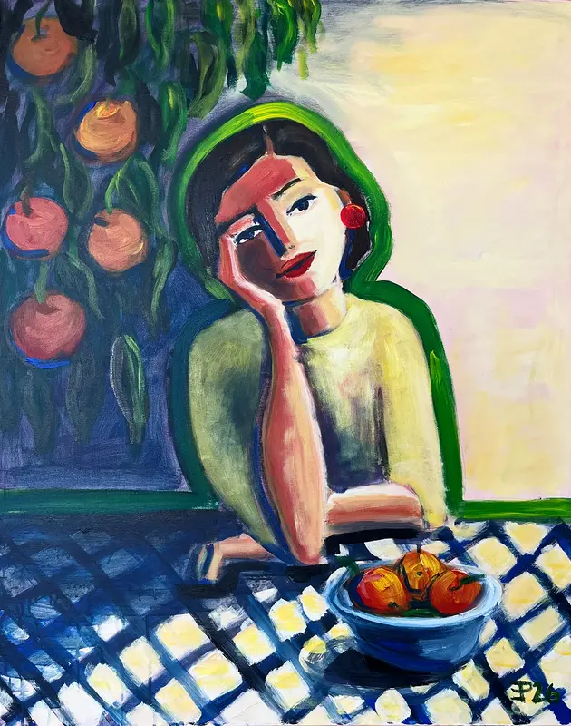 Akrylmålning Sicily orange women av Elisa Pålsson