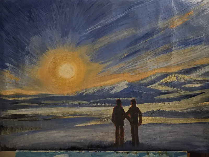 Oljemålning Första dagen av fred av Hilde Hoffmann