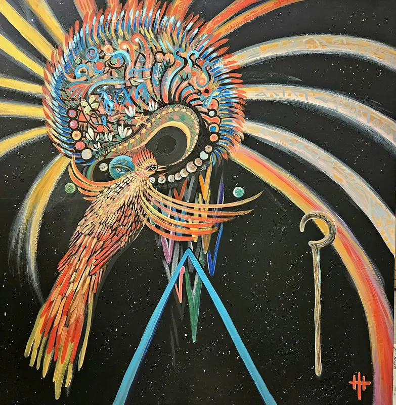 Akrylmålning Fågel Fenix av Hilde Hoffmann