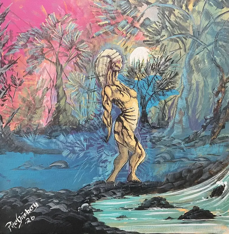 Akrylmålning Tigerkvinna av Peter Grönberg