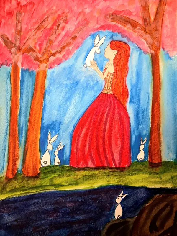 Akvarell Bunnies in Japan av Valkyria Persson