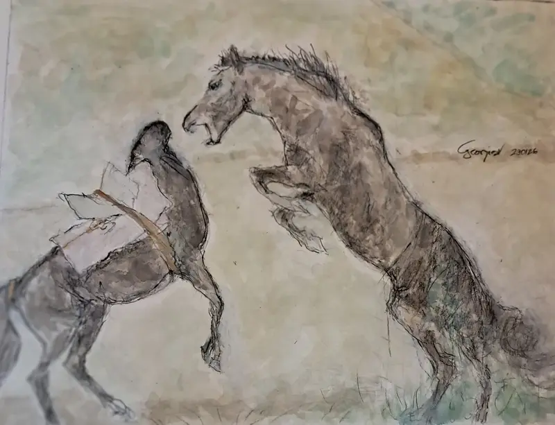 Akvarell Horse , 2 av Georgios Voutsas