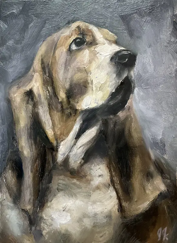 Oljemålning Bassett Hound av Joe Jersak