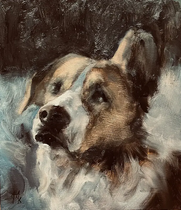 Oljemålning Dog In Snow av Joe Jersak