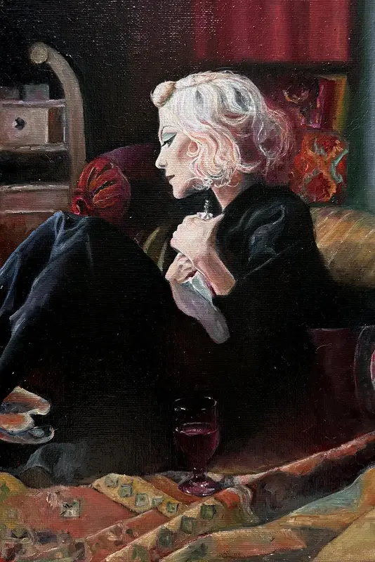 Oljemålning Woman with a bottle av Anastasiya Kostyuk