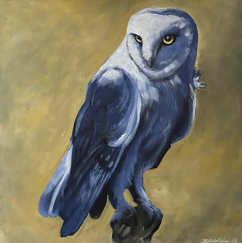 Akrylmålning Uggla av Zakkari ''Zakke'' Andersson