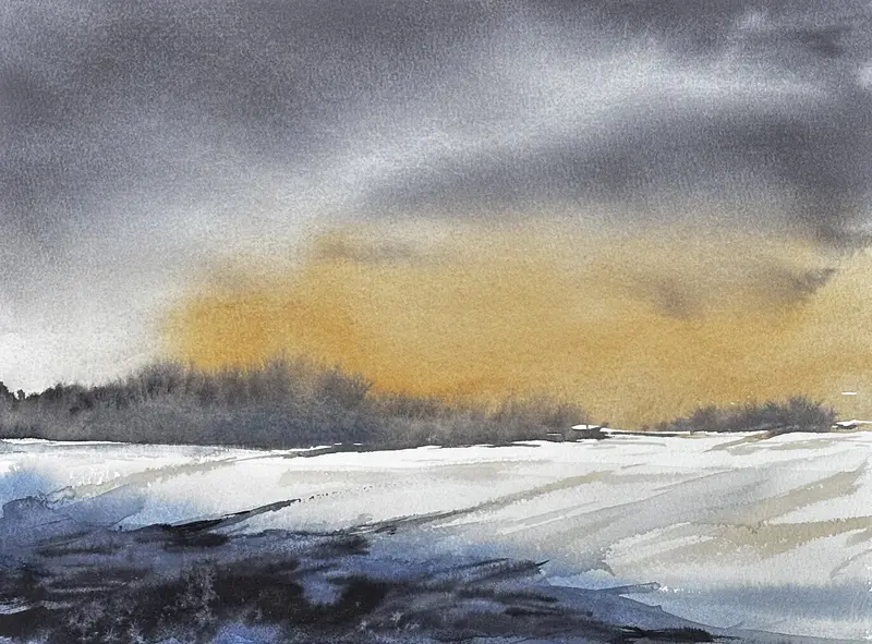 Akvarell Winter Afterglow av Emil Trollklint