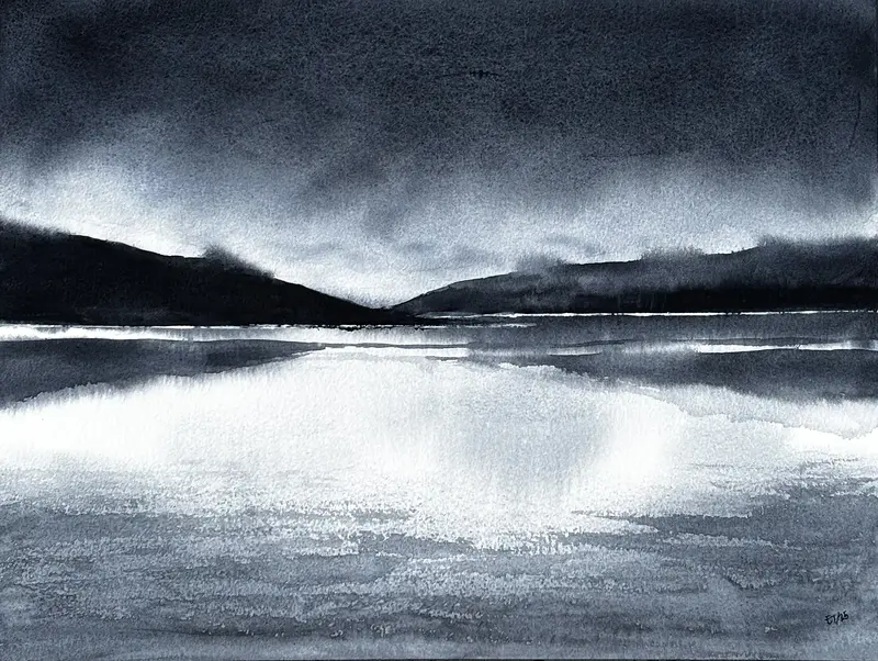 Akvarell Lake Väsman av Emil Trollklint