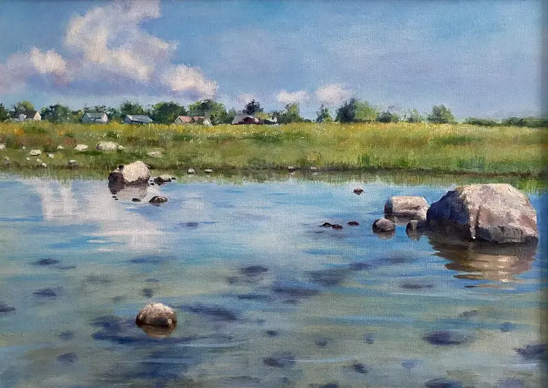 Oljemålning Ute på grunt vatten. Öland. av Jörgen Winberg