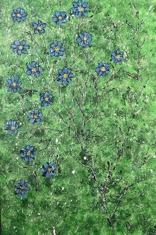 Akrylmålning Blå Blommor av Ninni Andersson