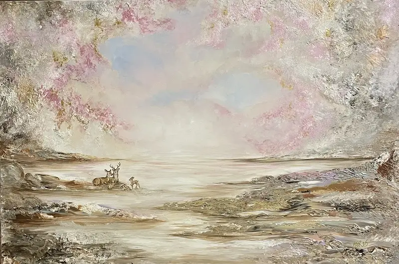 Akrylmålning Under körsbärsblommor av Yulia Fatkullina