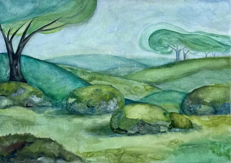Oljemålning Grön Stillhet av Olga Gorbachyova