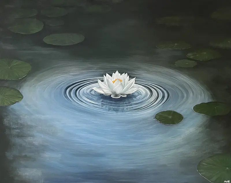 Akrylmålning Whit Lotus av Angela Rydberg